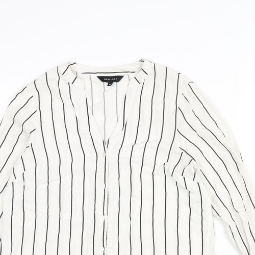 New Look Womens White Viscose Basic Button-Up Size 10 V-Neck