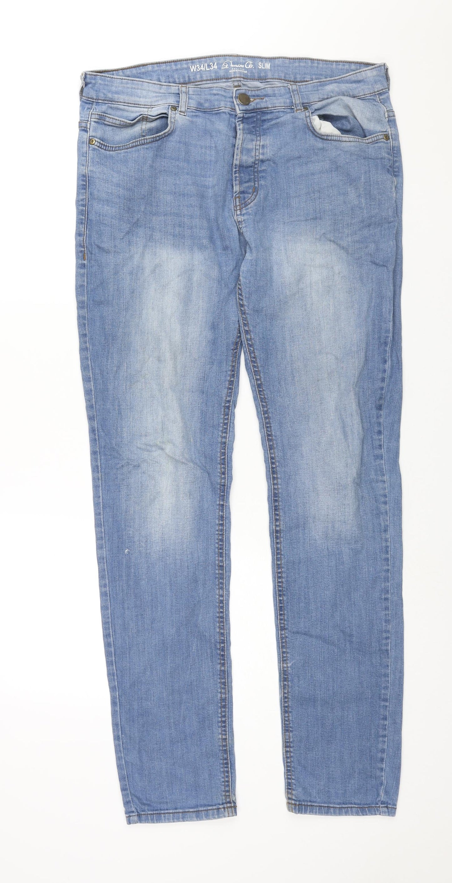 Denim & Co. Mens Blue Cotton Straight Jeans Size 34 in L33 in Regular Zip