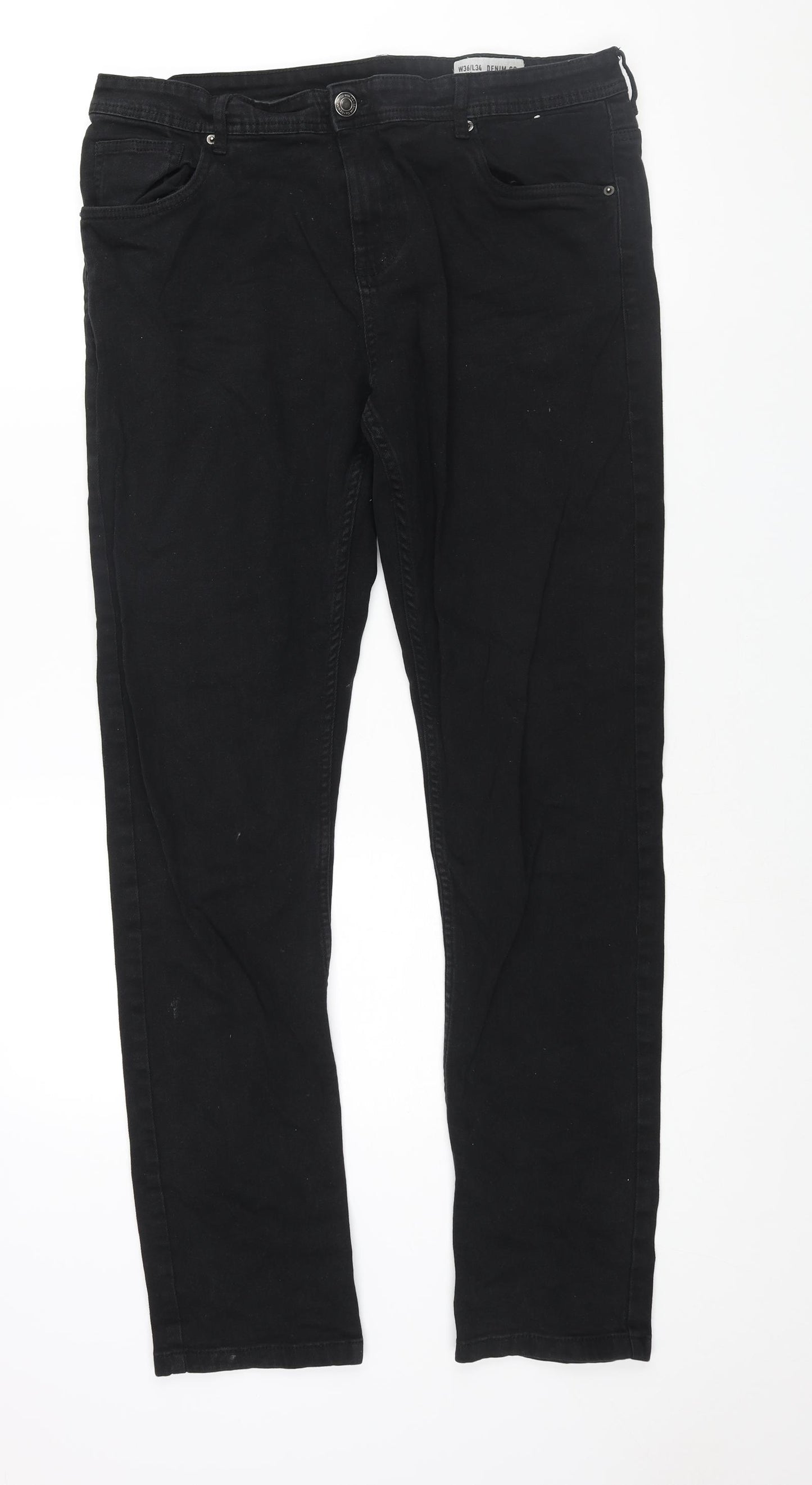 Denim & Co. Mens Black Cotton Straight Jeans Size 36 in L34 in Regular Zip