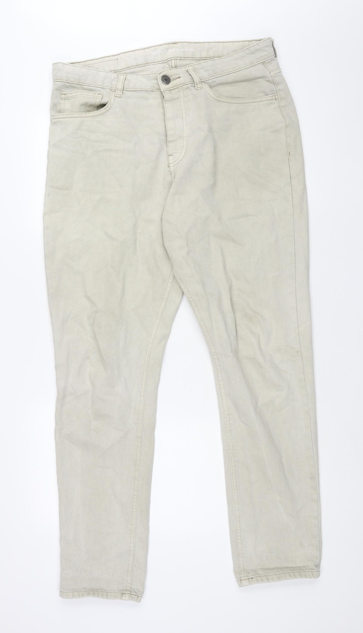 Denim & Co. Mens Beige Cotton Straight Jeans Size 34 in L32 in Regular Zip