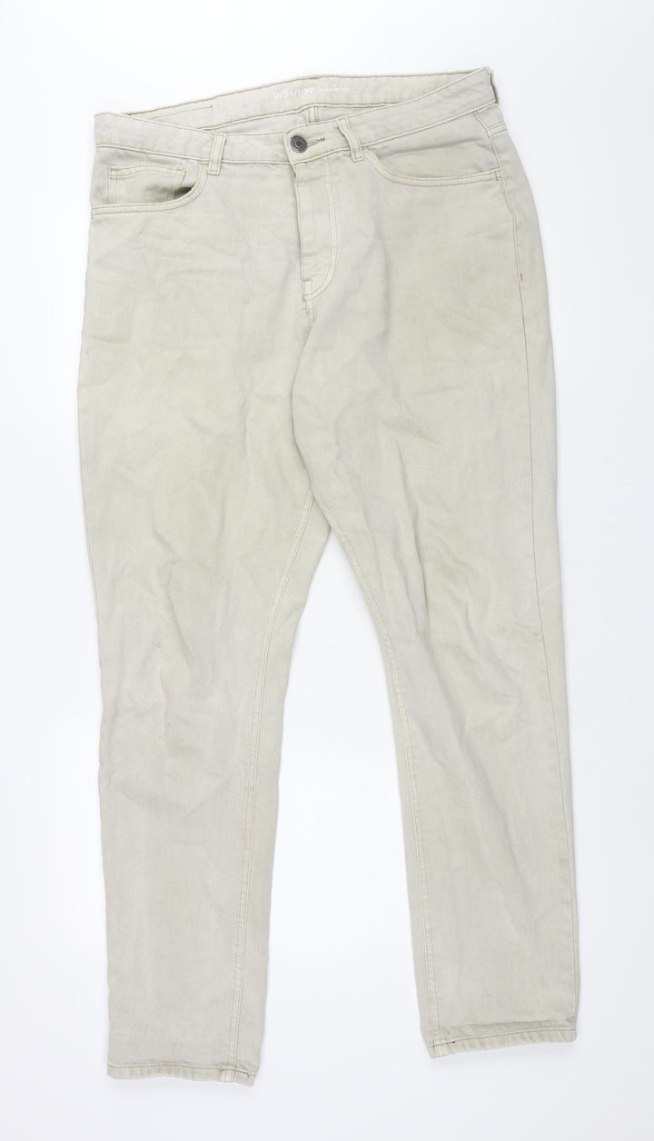 Denim & Co. Mens Beige Cotton Straight Jeans Size 34 in L32 in Regular Zip
