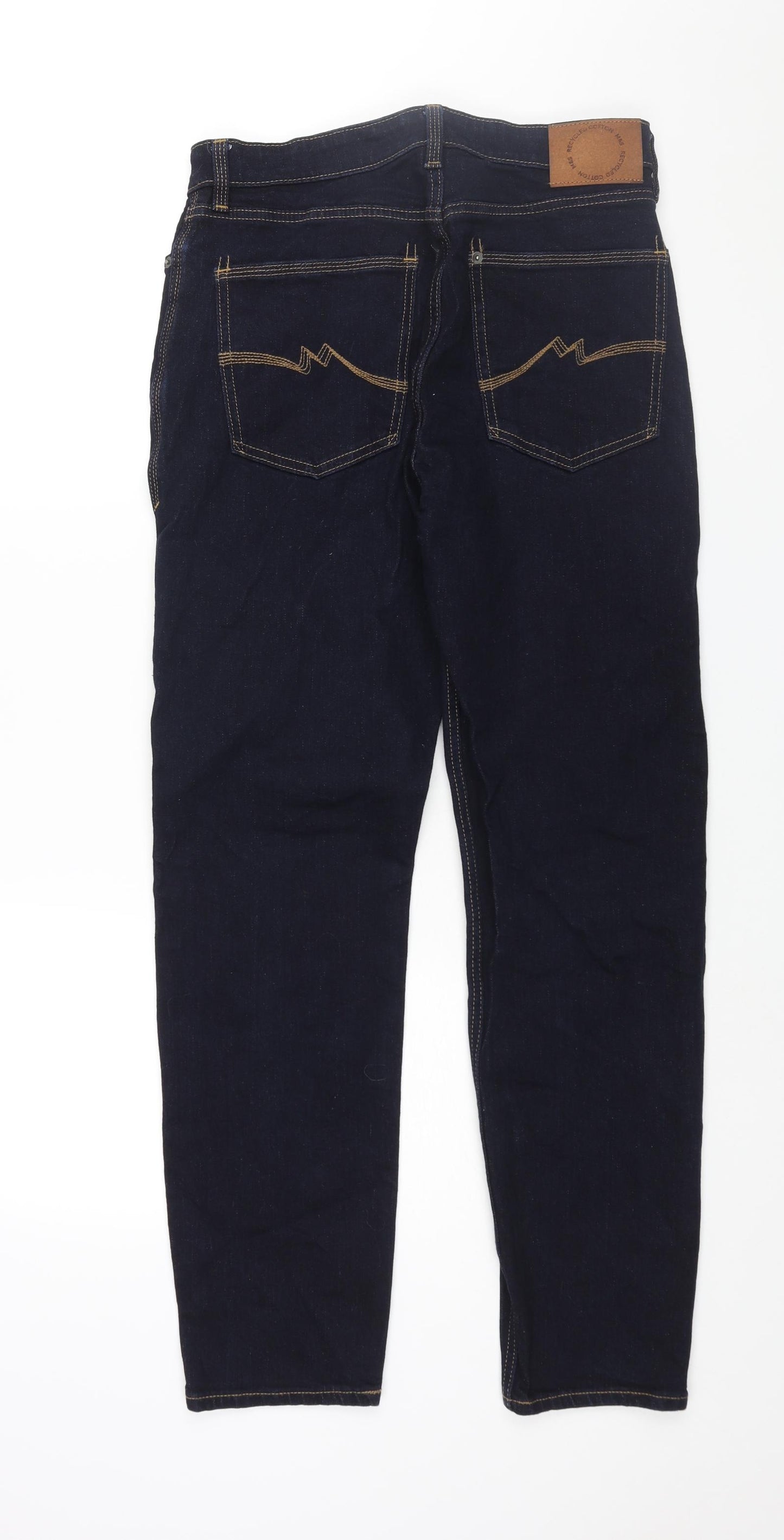 Marks and Spencer Mens Blue Cotton Tapered Jeans Size 30 in L33 in Regular Button