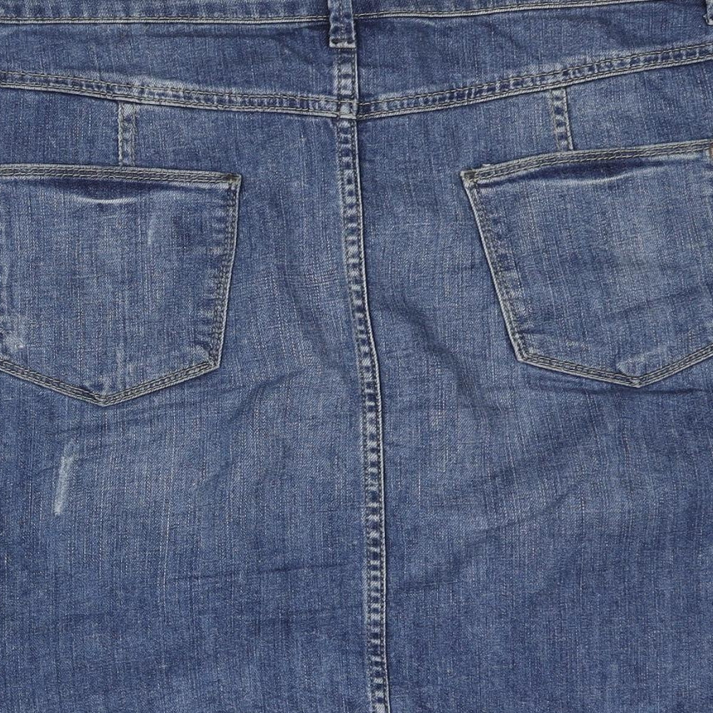 Marks and Spencer Womens Blue Cotton Straight & Pencil Skirt Size 14 Zip - Distressed