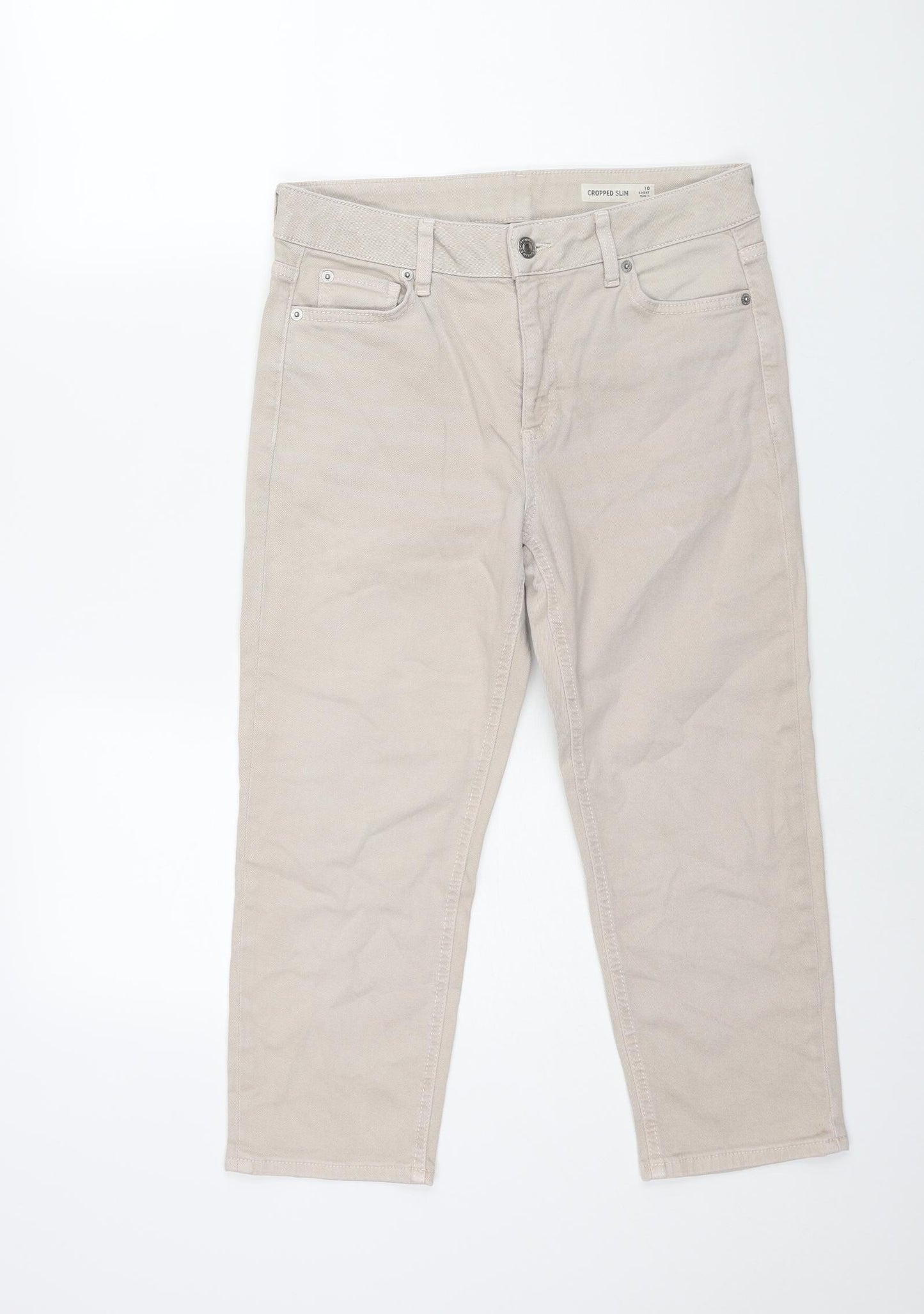 Marks and Spencer Womens Beige Cotton Cropped Jeans Size 10 L21 in Regular Zip