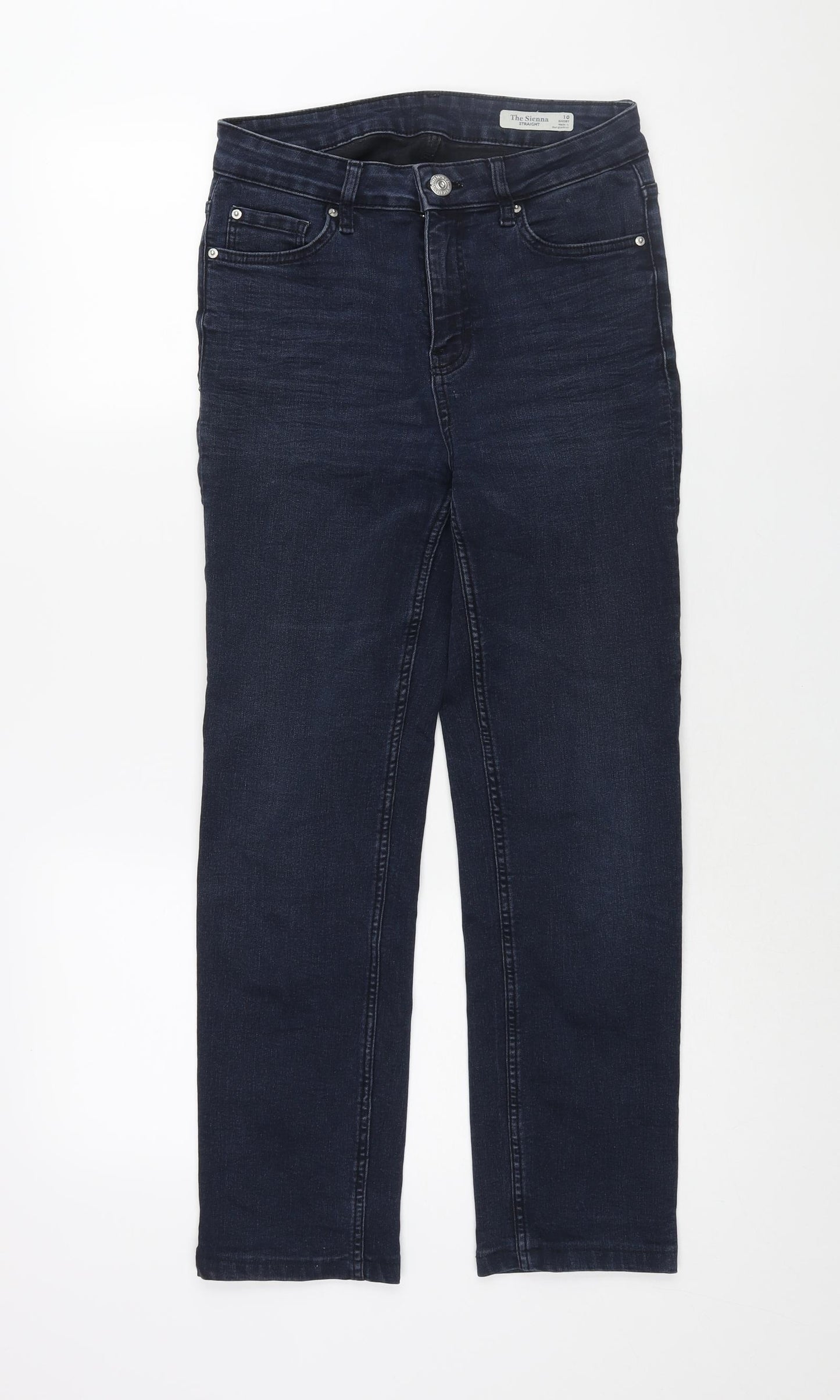 Marks and Spencer Womens Blue Cotton Straight Jeans Size 10 L26 in Regular Zip