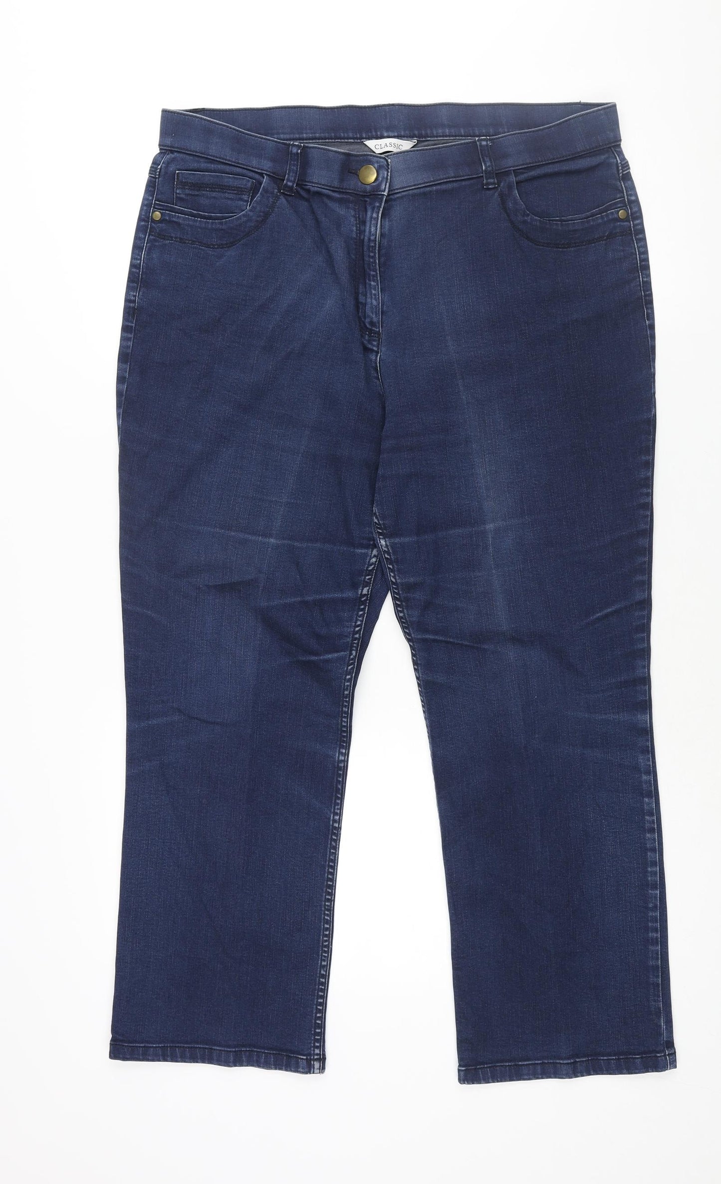 Marks and Spencer Womens Blue Cotton Straight Jeans Size 16 L26 in Regular Zip