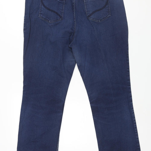 Marks and Spencer Womens Blue Cotton Straight Jeans Size 16 L26 in Regular Zip
