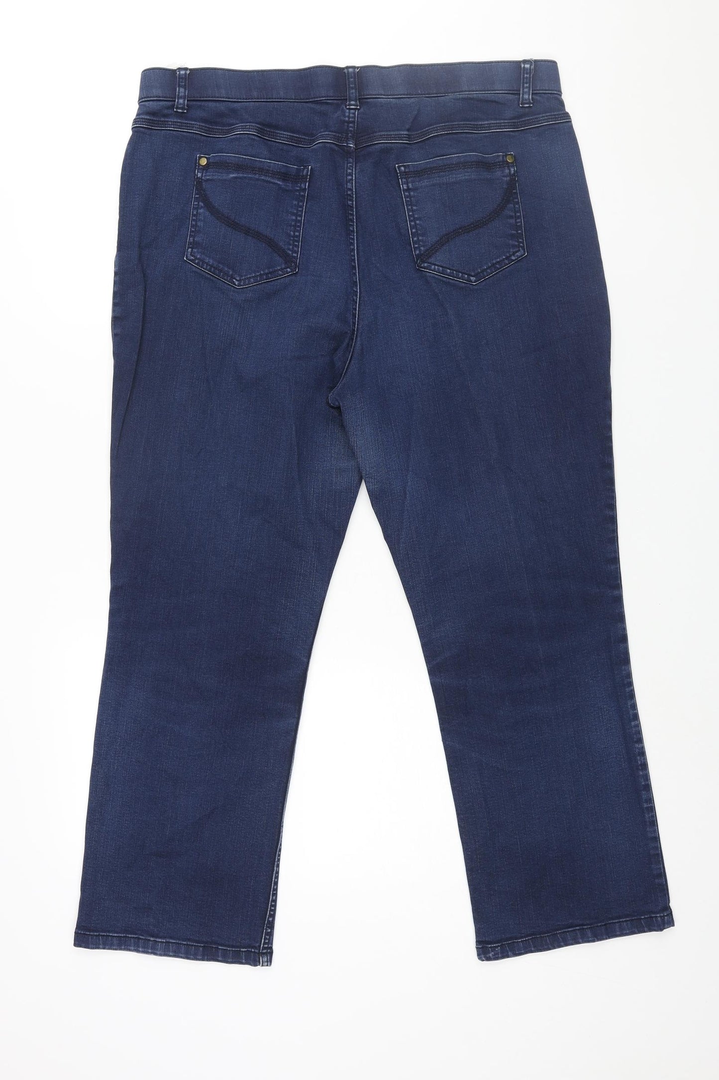 Marks and Spencer Womens Blue Cotton Straight Jeans Size 16 L26 in Regular Zip