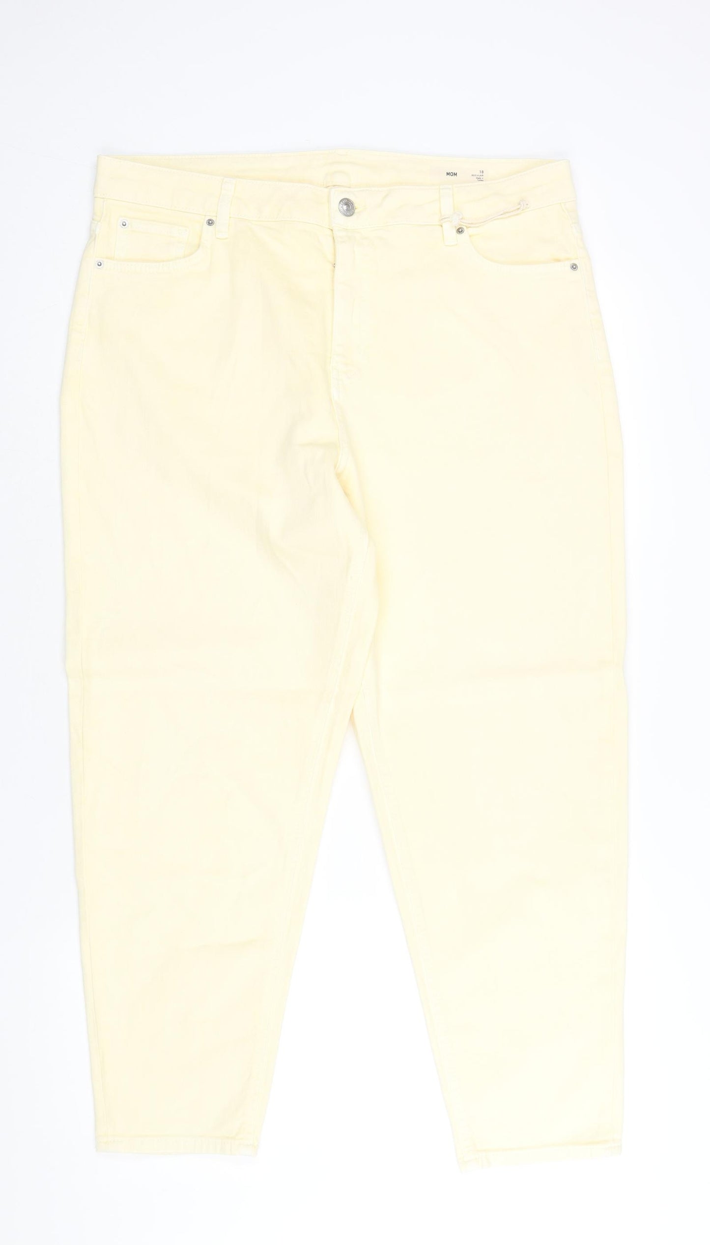 Marks and Spencer Womens Yellow Cotton Mom Jeans Size 18 L26 in Regular Zip