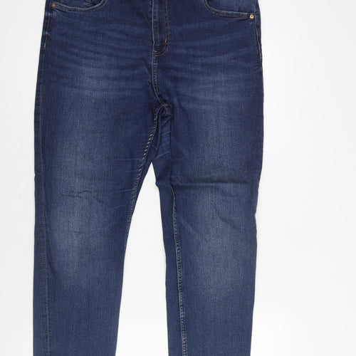 Marks and Spencer Womens Blue Cotton Tapered Jeans Size 16 L28 in Regular Zip
