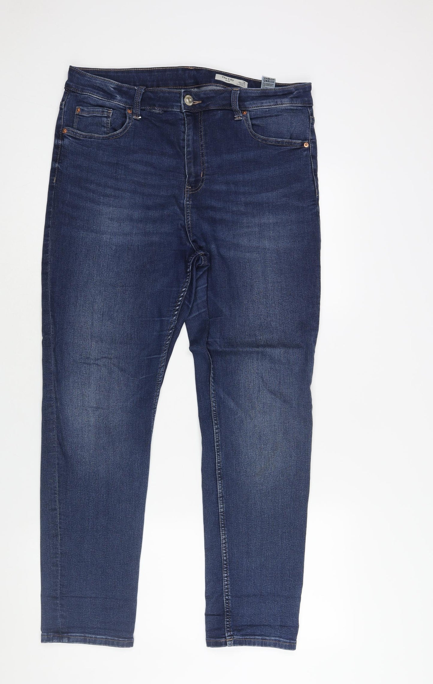 Marks and Spencer Womens Blue Cotton Tapered Jeans Size 16 L28 in Regular Zip