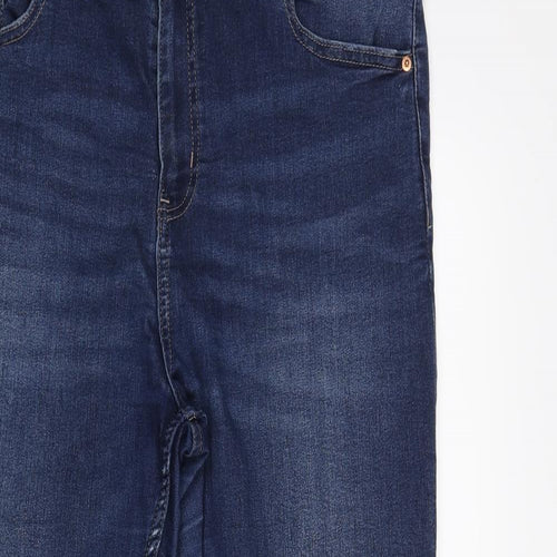 Marks and Spencer Womens Blue Cotton Tapered Jeans Size 16 L28 in Regular Zip