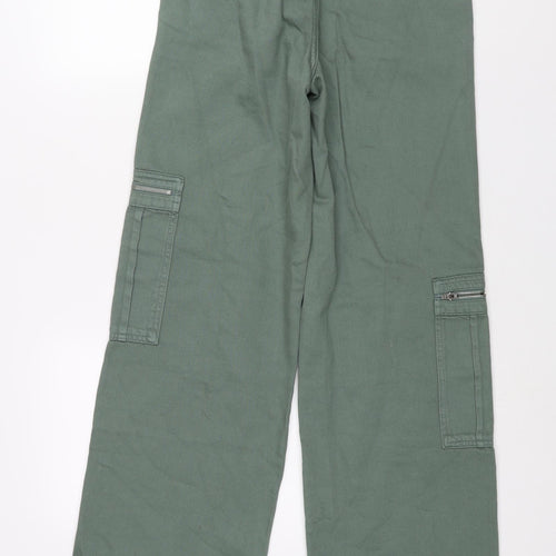 Pull&Bear Womens Green Cotton Wide-Leg Jeans Size 6 L32 in Regular Zip - Cargo Style