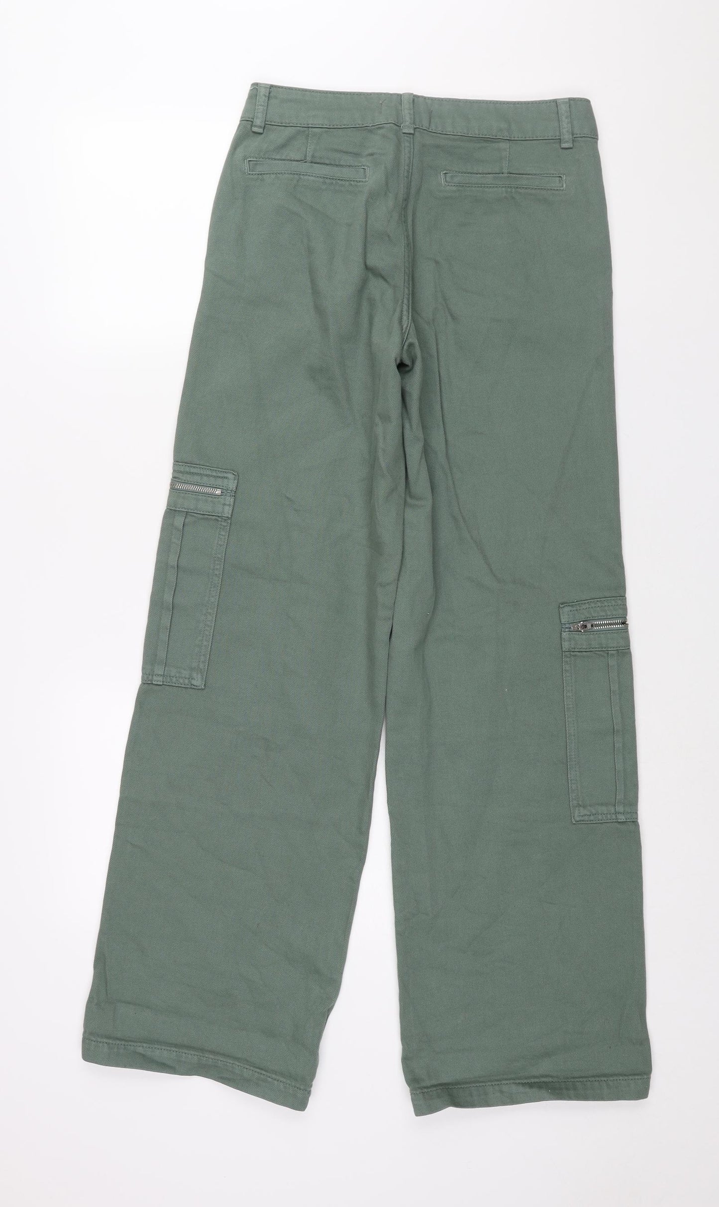 Pull&Bear Womens Green Cotton Wide-Leg Jeans Size 6 L32 in Regular Zip - Cargo Style