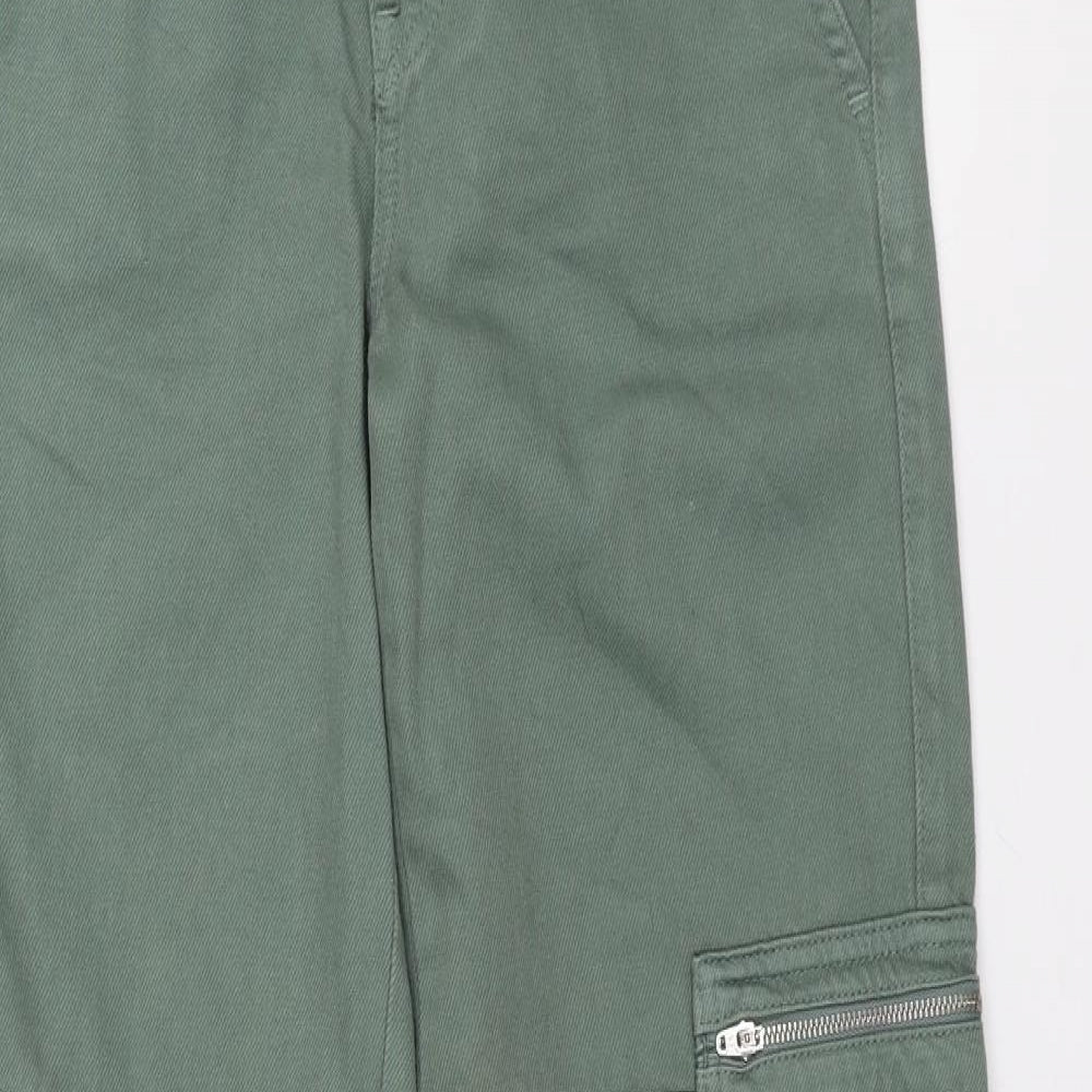 Pull&Bear Womens Green Cotton Wide-Leg Jeans Size 6 L32 in Regular Zip - Cargo Style