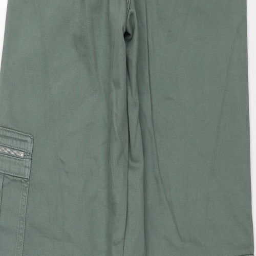 Pull&Bear Womens Green Cotton Wide-Leg Jeans Size 6 L32 in Regular Zip - Cargo Style