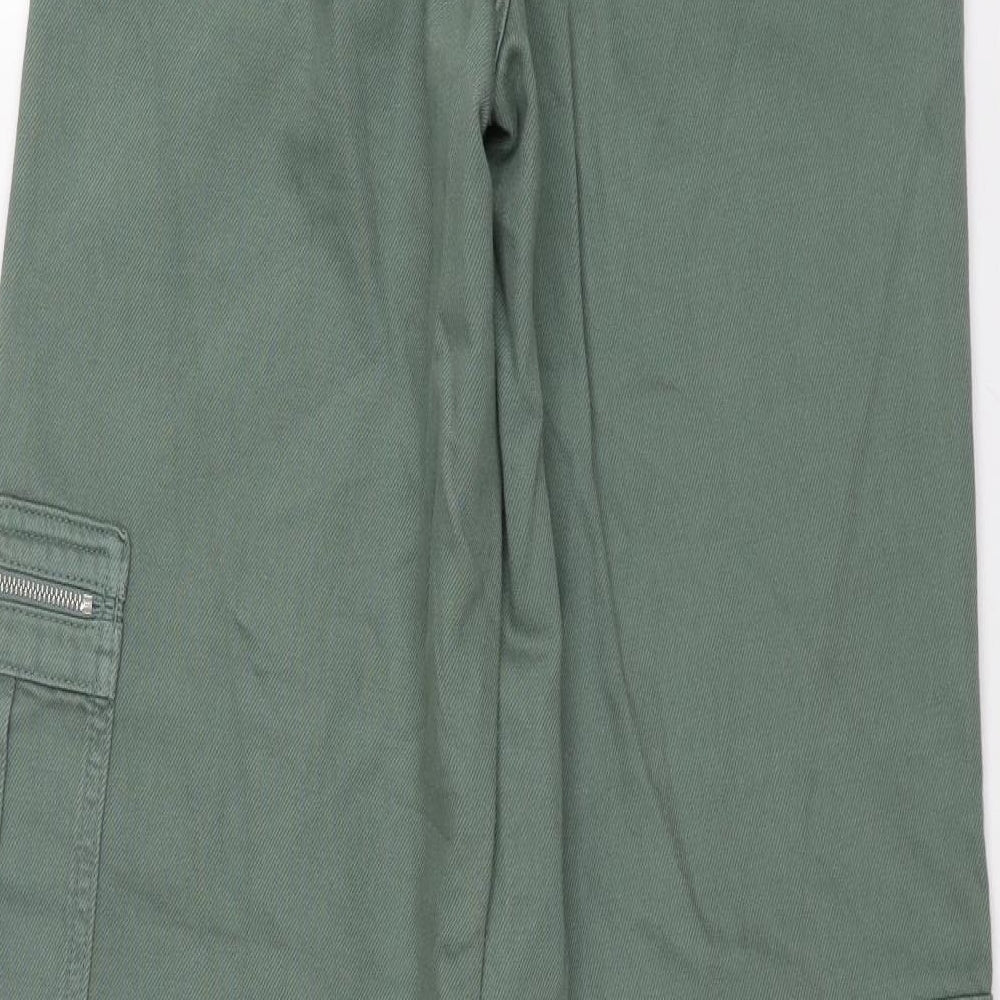 Pull&Bear Womens Green Cotton Wide-Leg Jeans Size 6 L32 in Regular Zip - Cargo Style