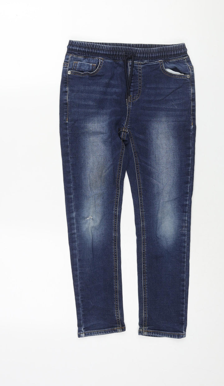 NEXT Boys Blue Cotton Tapered Jeans Size 9 Months L21 in Regular Drawstring - Distressed