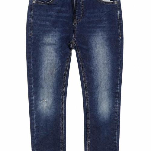 NEXT Boys Blue Cotton Tapered Jeans Size 9 Months L21 in Regular Drawstring - Distressed