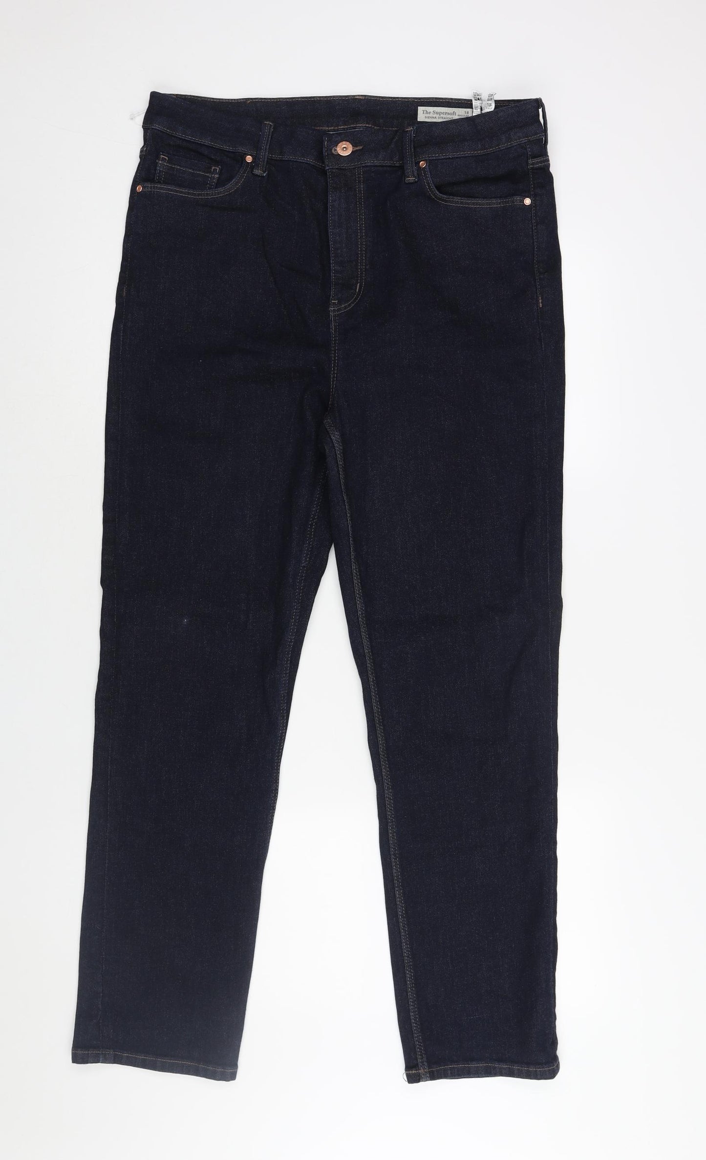 Marks and Spencer Womens Blue Cotton Straight Jeans Size 18 L28 in Regular Zip