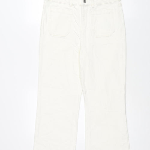 Marks and Spencer Womens White Cotton Flared Jeans Size 12 L26 in Regular Zip