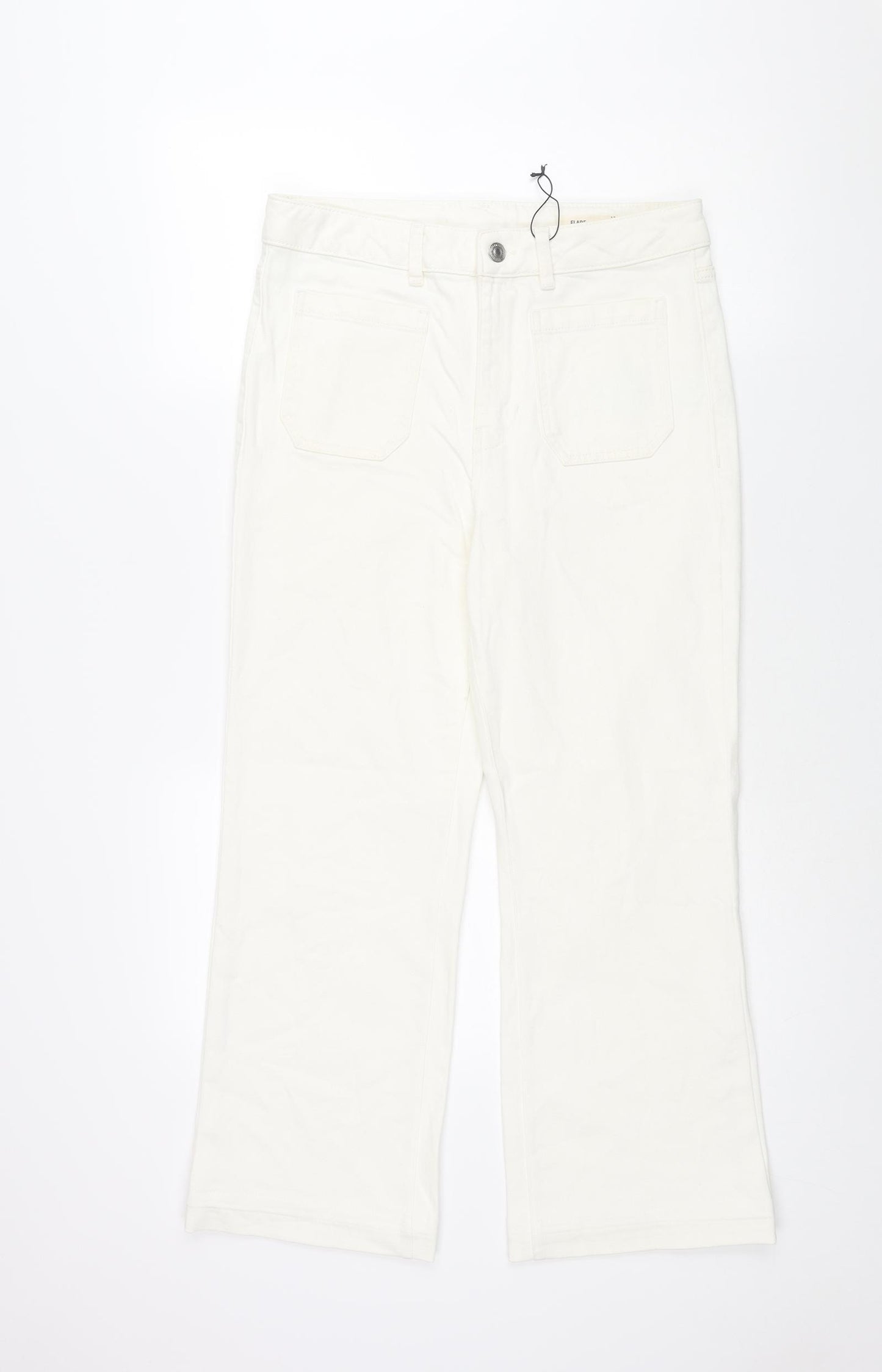 Marks and Spencer Womens White Cotton Flared Jeans Size 12 L26 in Regular Zip