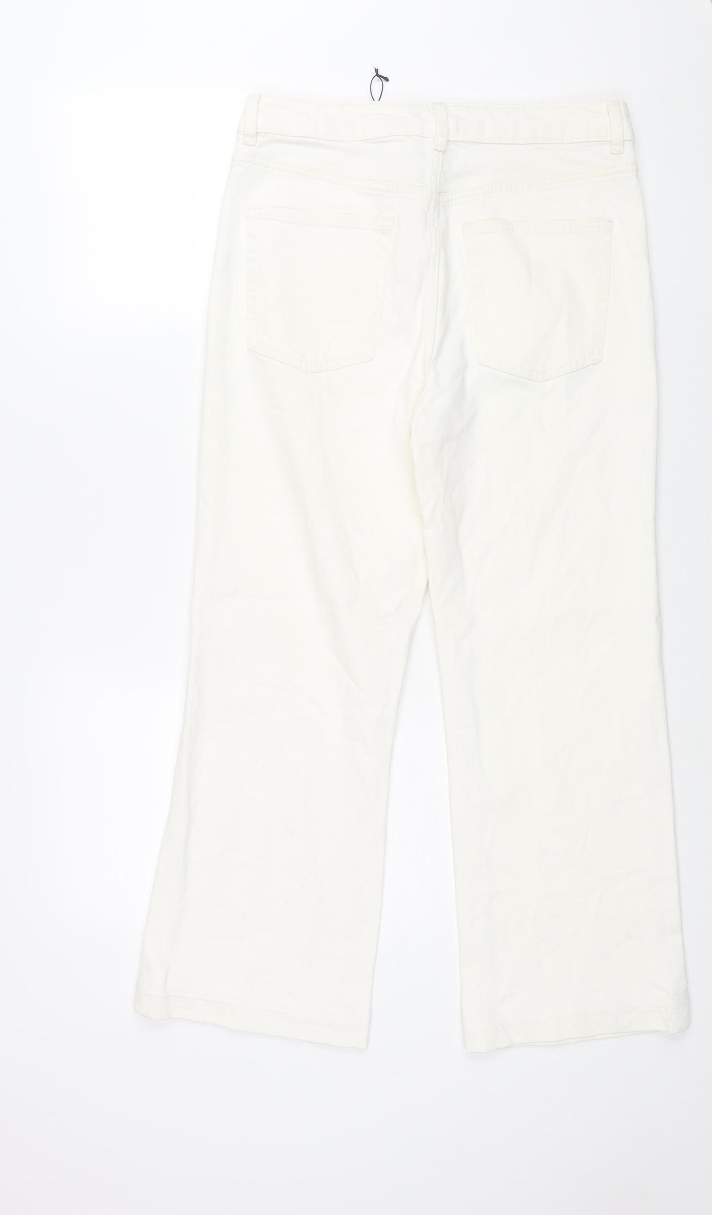Marks and Spencer Womens White Cotton Flared Jeans Size 12 L26 in Regular Zip