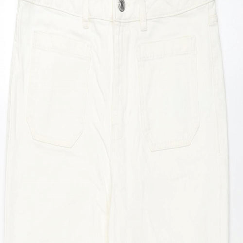 Marks and Spencer Womens White Cotton Flared Jeans Size 12 L26 in Regular Zip