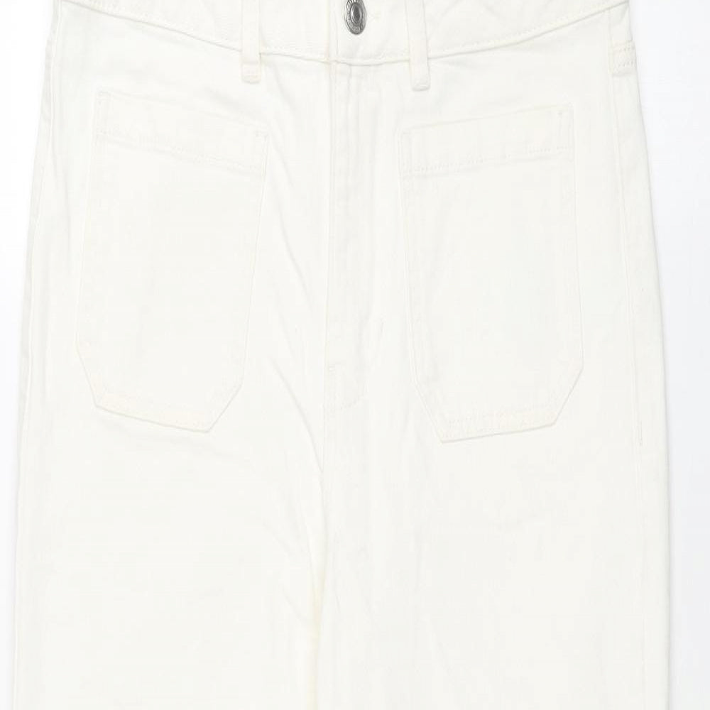 Marks and Spencer Womens White Cotton Flared Jeans Size 12 L26 in Regular Zip
