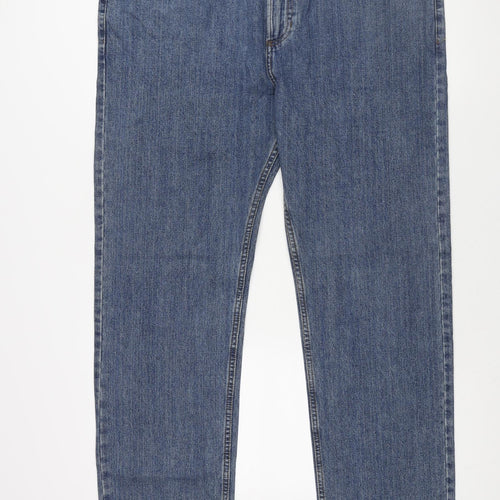 Marks and Spencer Mens Blue Cotton Straight Jeans Size 42 in L33 in Regular Zip