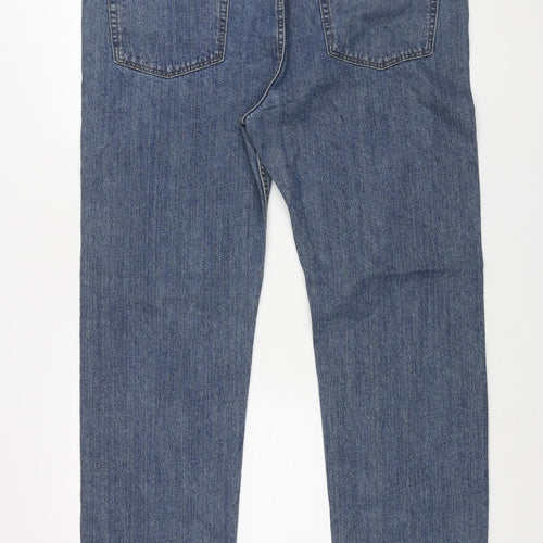 Marks and Spencer Mens Blue Cotton Straight Jeans Size 42 in L33 in Regular Zip