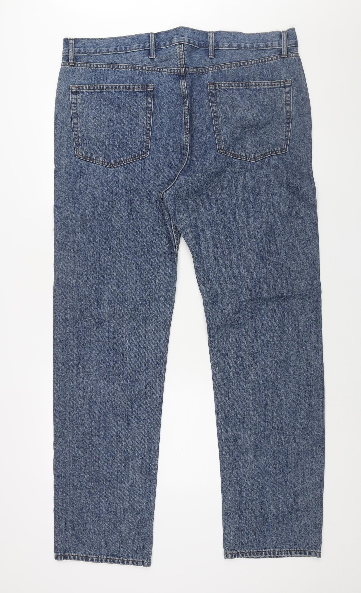 Marks and Spencer Mens Blue Cotton Straight Jeans Size 42 in L33 in Regular Zip