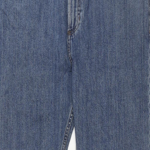 Marks and Spencer Mens Blue Cotton Straight Jeans Size 42 in L33 in Regular Zip
