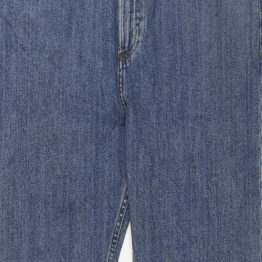 Marks and Spencer Mens Blue Cotton Straight Jeans Size 42 in L33 in Regular Zip
