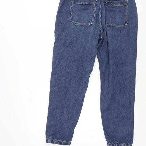 Marks and Spencer Womens Blue Cotton Tapered Jeans Size 12 L25 in Regular Zip