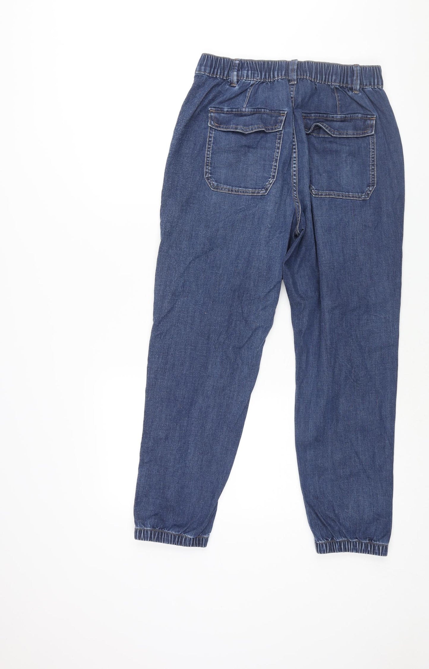 Marks and Spencer Womens Blue Cotton Tapered Jeans Size 12 L25 in Regular Zip