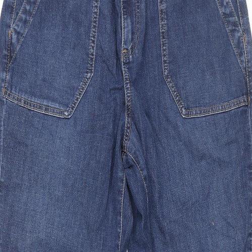 Marks and Spencer Womens Blue Cotton Tapered Jeans Size 12 L25 in Regular Zip