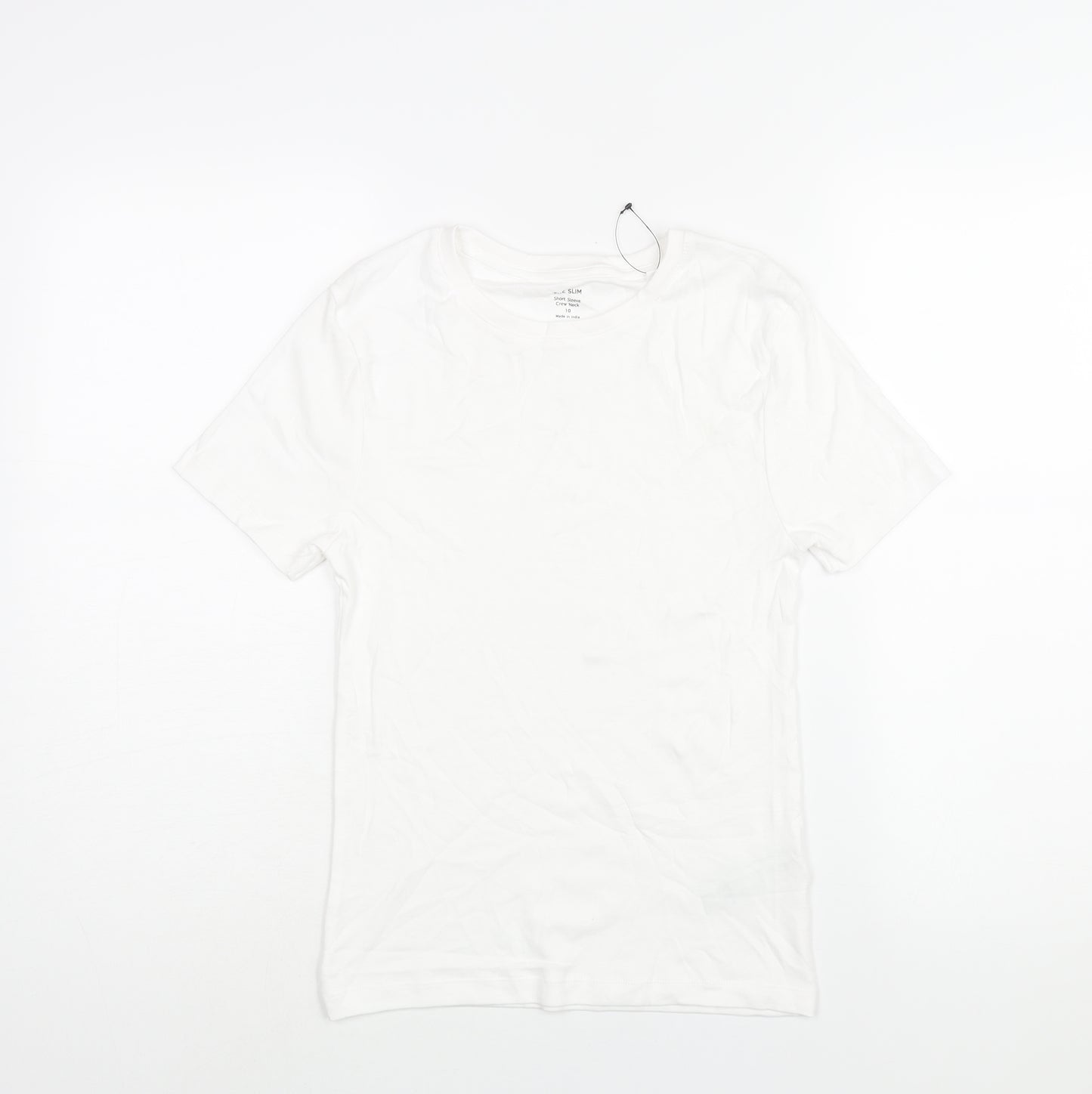 Marks and Spencer Womens White Cotton Basic T-Shirt Size 10 Round Neck