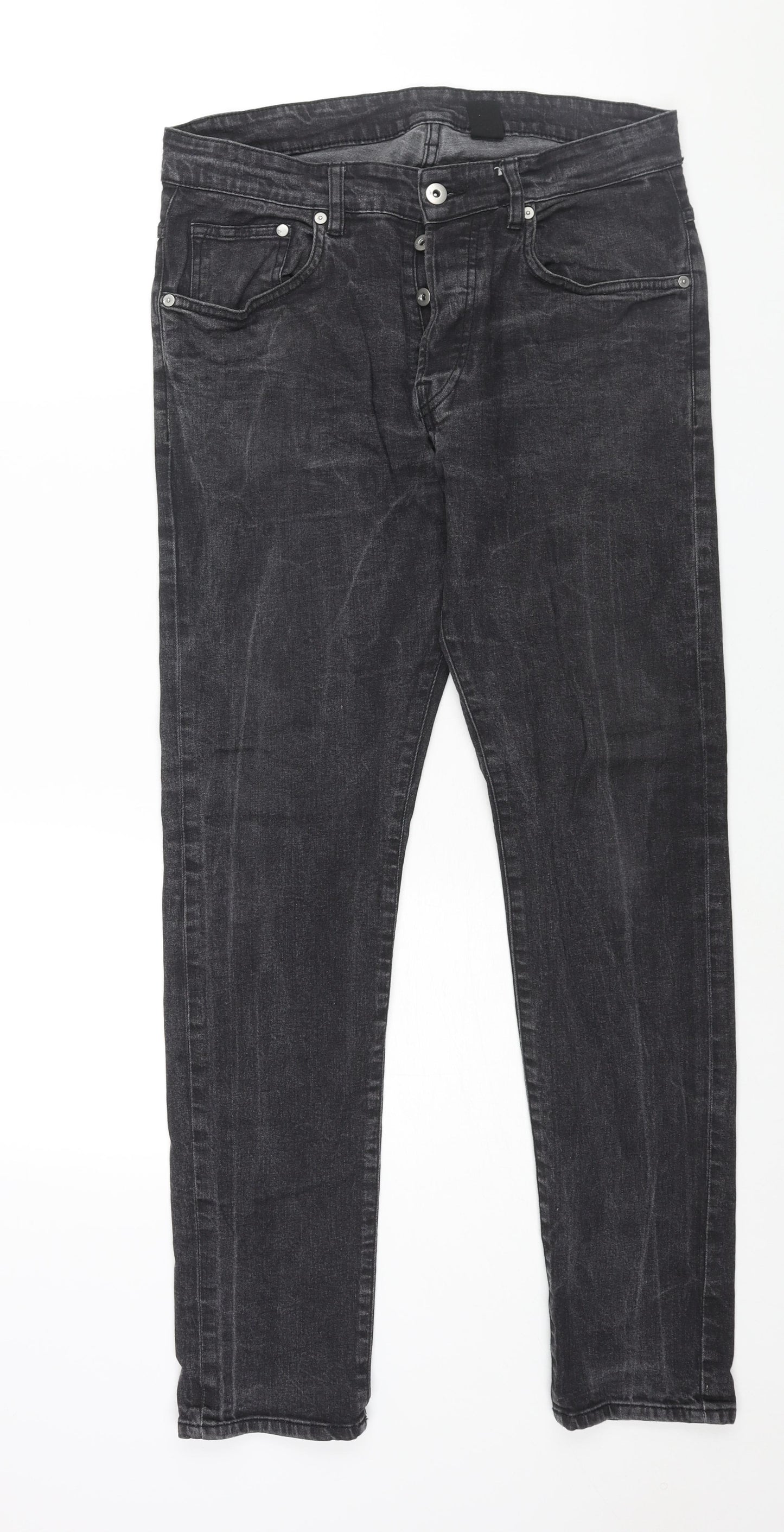 H&M Mens Grey Cotton Straight Jeans Size 34 in L32 in Regular Button