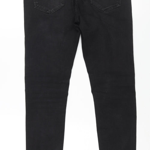 KWD Boys Black Cotton Skinny Jeans Size 13-14 Years L28 in Regular Zip - Distressed
