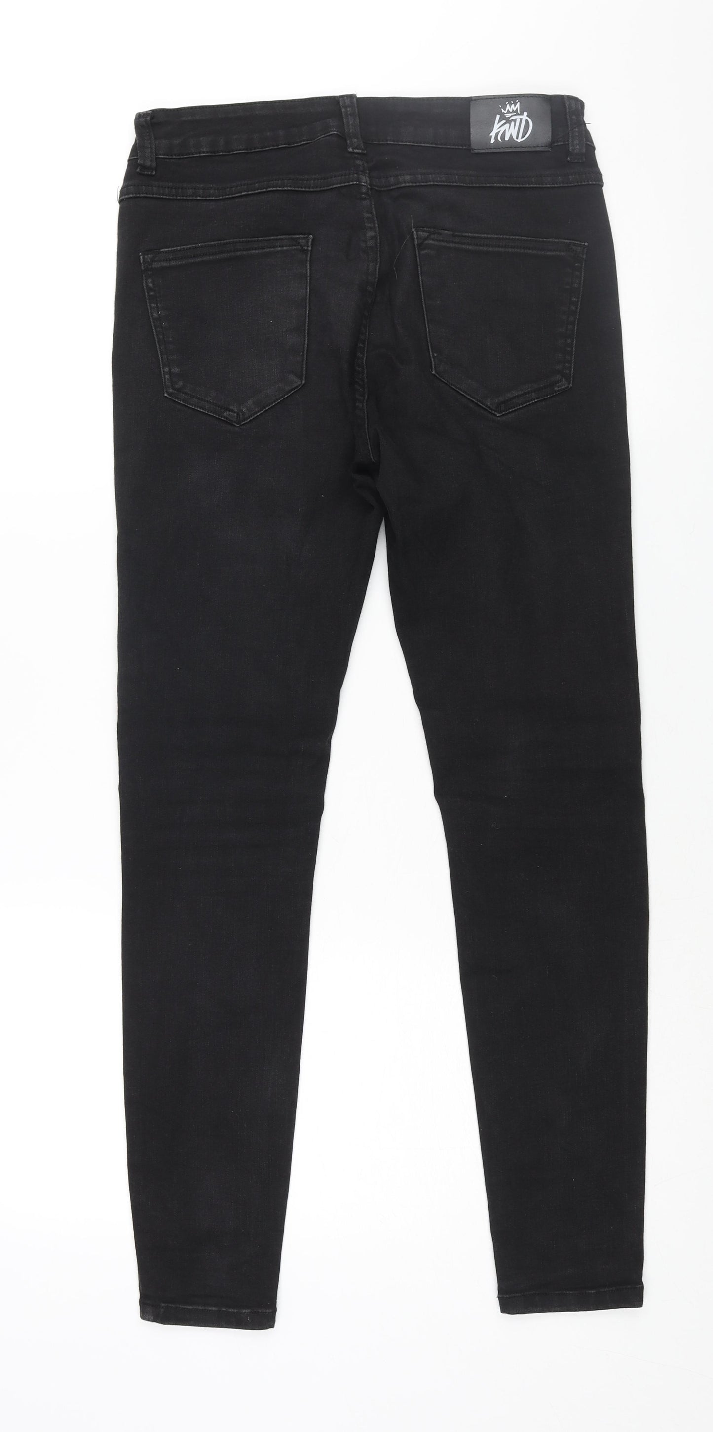 KWD Boys Black Cotton Skinny Jeans Size 13-14 Years L28 in Regular Zip - Distressed