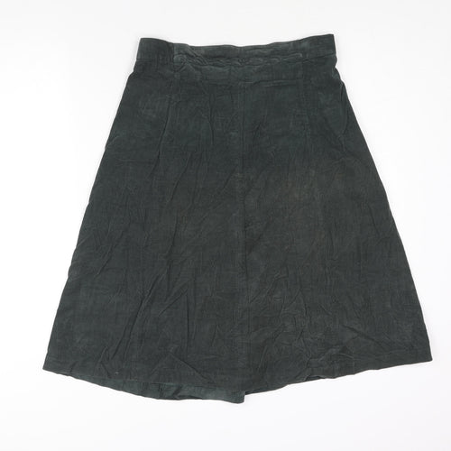 Patra Womens Green Cotton A-Line Skirt Size L Zip - Plait Waistband Detail