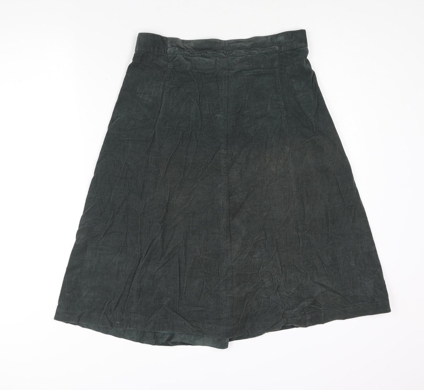 Patra Womens Green Cotton A-Line Skirt Size L Zip - Plait Waistband Detail