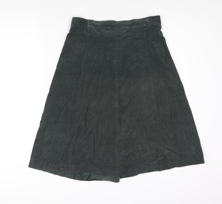 Patra Womens Green Cotton A-Line Skirt Size L Zip - Plait Waistband Detail