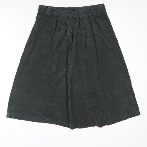 Patra Womens Green Cotton A-Line Skirt Size L Zip - Plait Waistband Detail