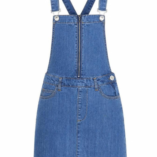 PARISIAN SIGNATURE Womens Blue Cotton Pinafore/Dungaree Dress Size 8 Square Neck Zip - Pockets