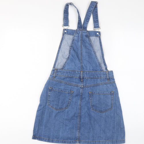 PARISIAN SIGNATURE Womens Blue Cotton Pinafore/Dungaree Dress Size 8 Square Neck Zip - Pockets