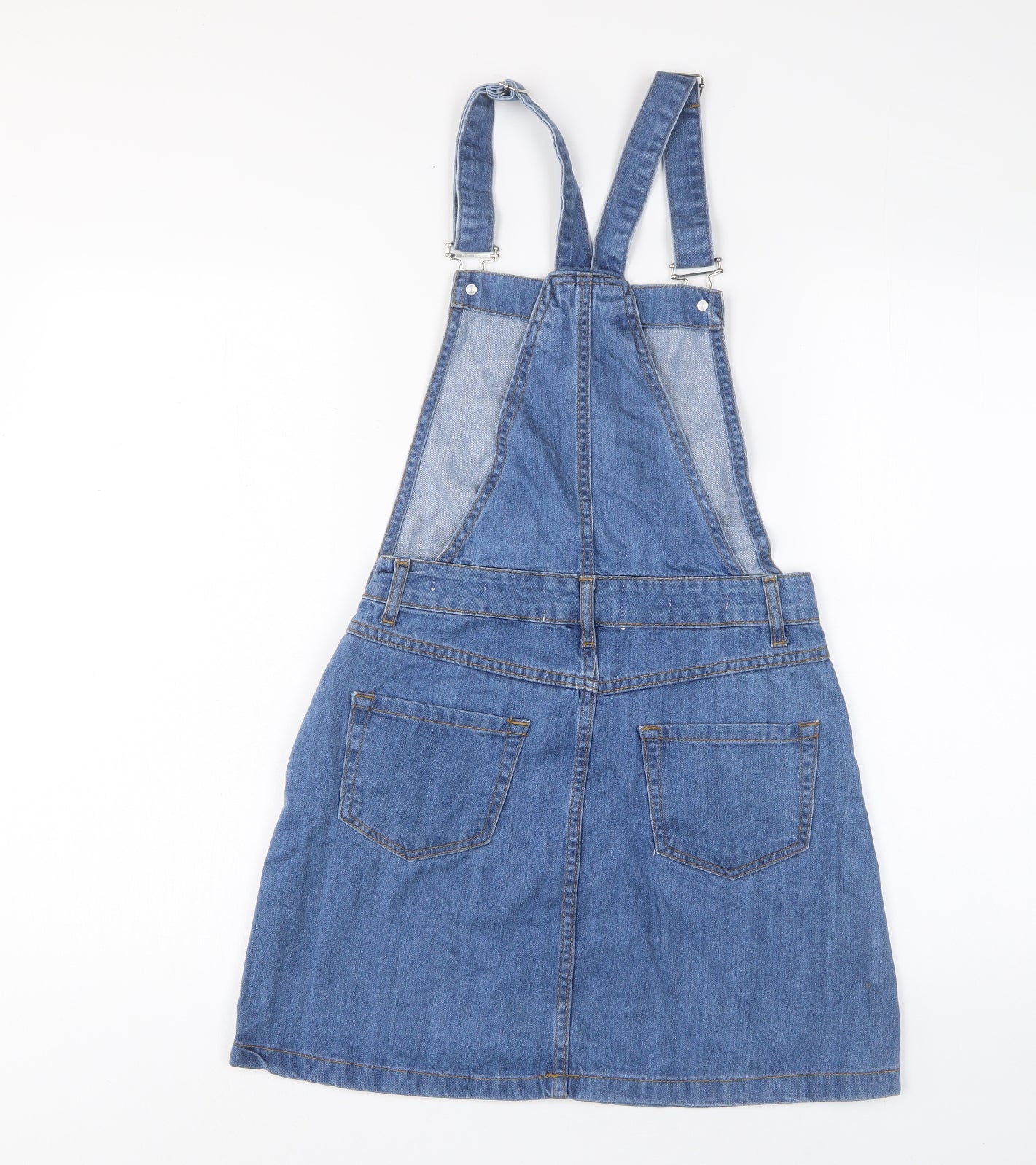 PARISIAN SIGNATURE Womens Blue Cotton Pinafore/Dungaree Dress Size 8 Square Neck Zip - Pockets