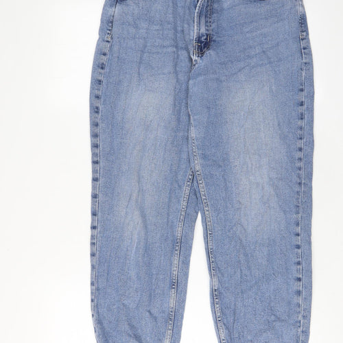 Stradivarius Womens Blue Cotton Mom Jeans Size 12 L25 in Slim Zip - Pockets