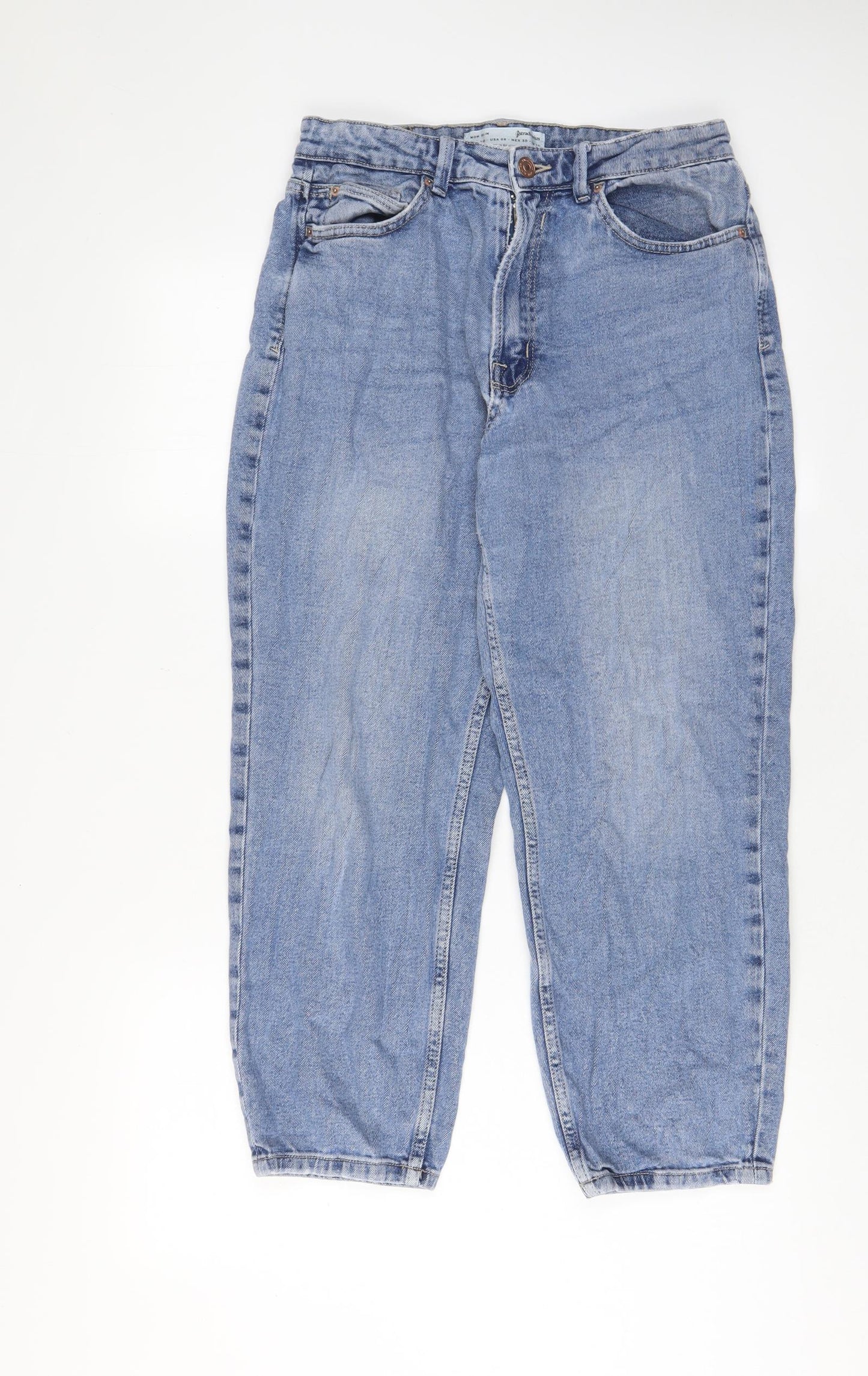 Stradivarius Womens Blue Cotton Mom Jeans Size 12 L25 in Slim Zip - Pockets